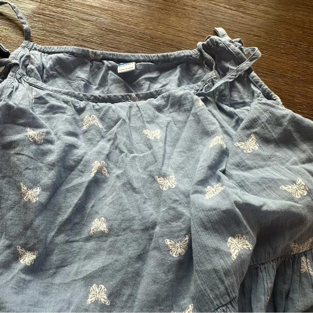 3/27$ Old Navy Girls Blue Butterfly Print Chambray Tiered Dress size XL(14-16) - Picture 4 of 5